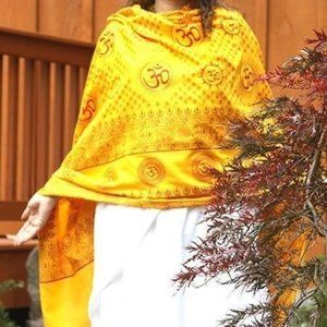 Om Meditation Shawl Yoga Wrap Prayer Veil Yellow Aum Stole Large Unisex